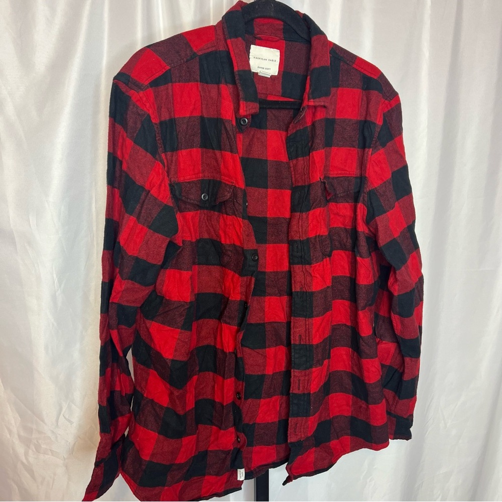 American Eagle Outfitters Red and Black Plaid Flannel Shirt, size LT